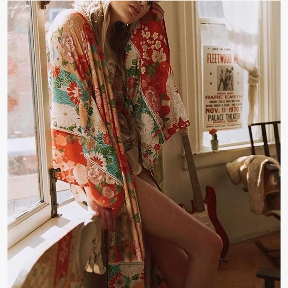 Bohemian Floral Chiffon Kimono Swim Cover-Up – Lightweight & Elegant